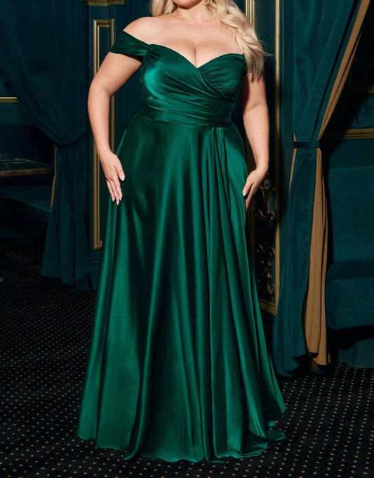Cinderella Divine - Off Shoulder A-line Satin Gown - Plus