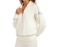Karen Kane Half-Zip Contrast Stitch Pullover Top in cream - women's top - view 5