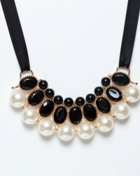 Avenue Chic Pearl Choker Necklace with Ribbon in black - women's jewelry