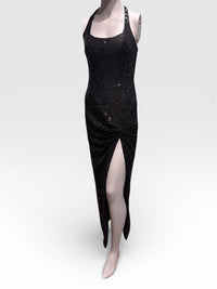 Mac Duggal - Women's Sequined Halter Strap Low Side Knot Gown