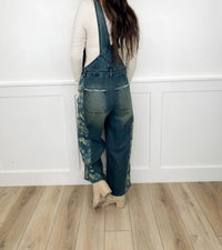 Easel - Floral Print Patchwork Overalls