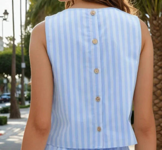 Entro - Striped High-low Hem Sleeveless Top