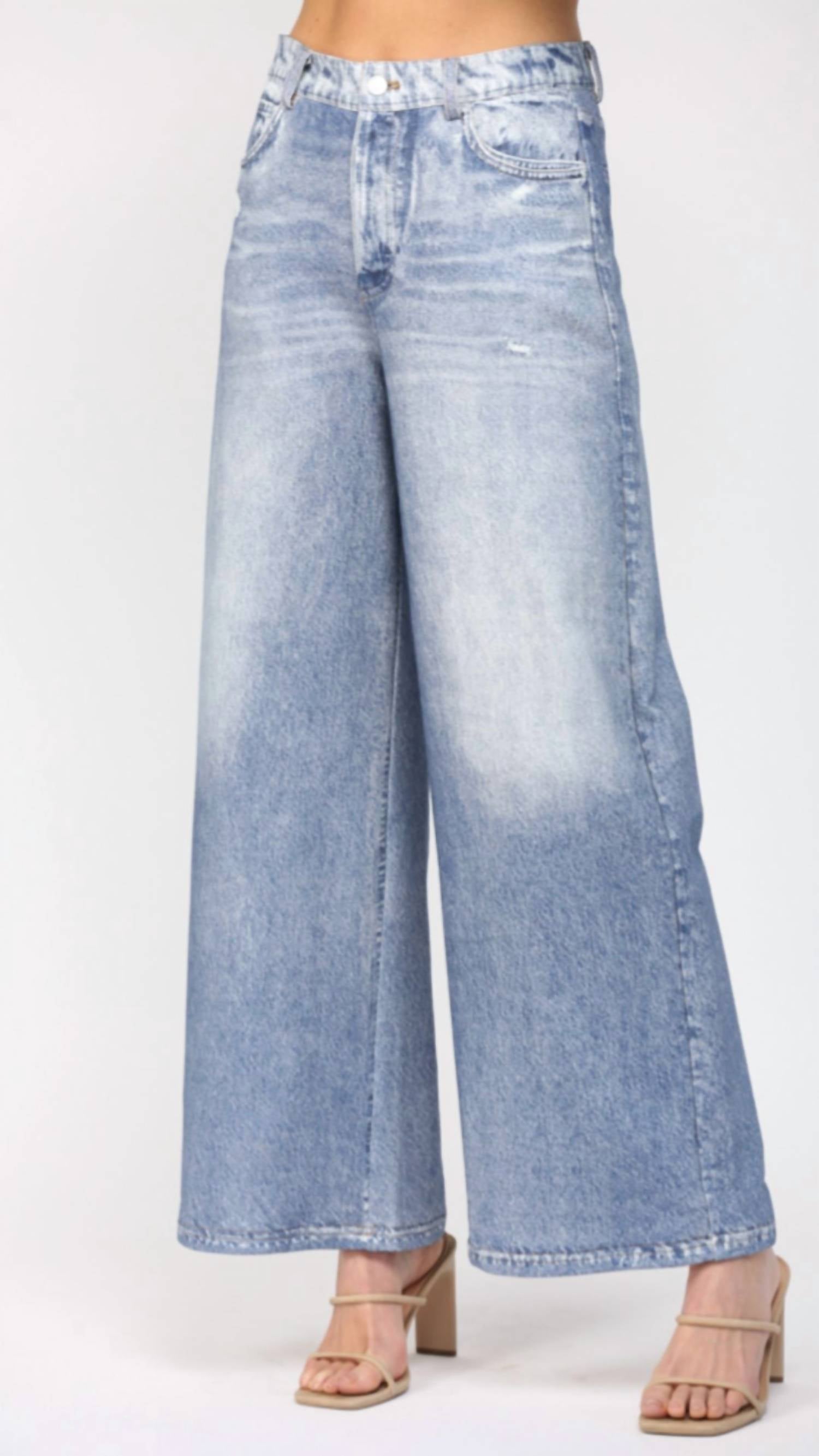 Fate Denim Print Wide Leg French Terry Pants in blue - women's pants - alternate view