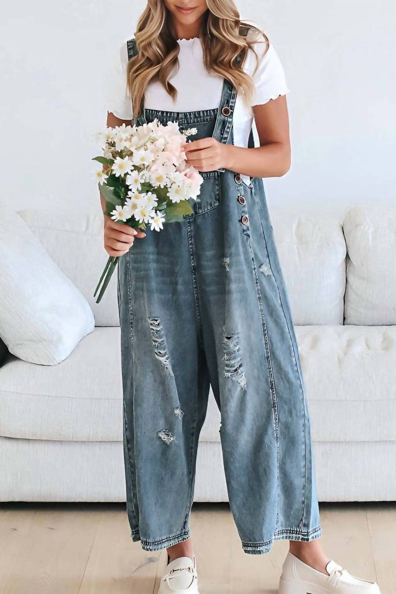 Rosa Clothing - Southern Country Distressed Washed Denim Overall