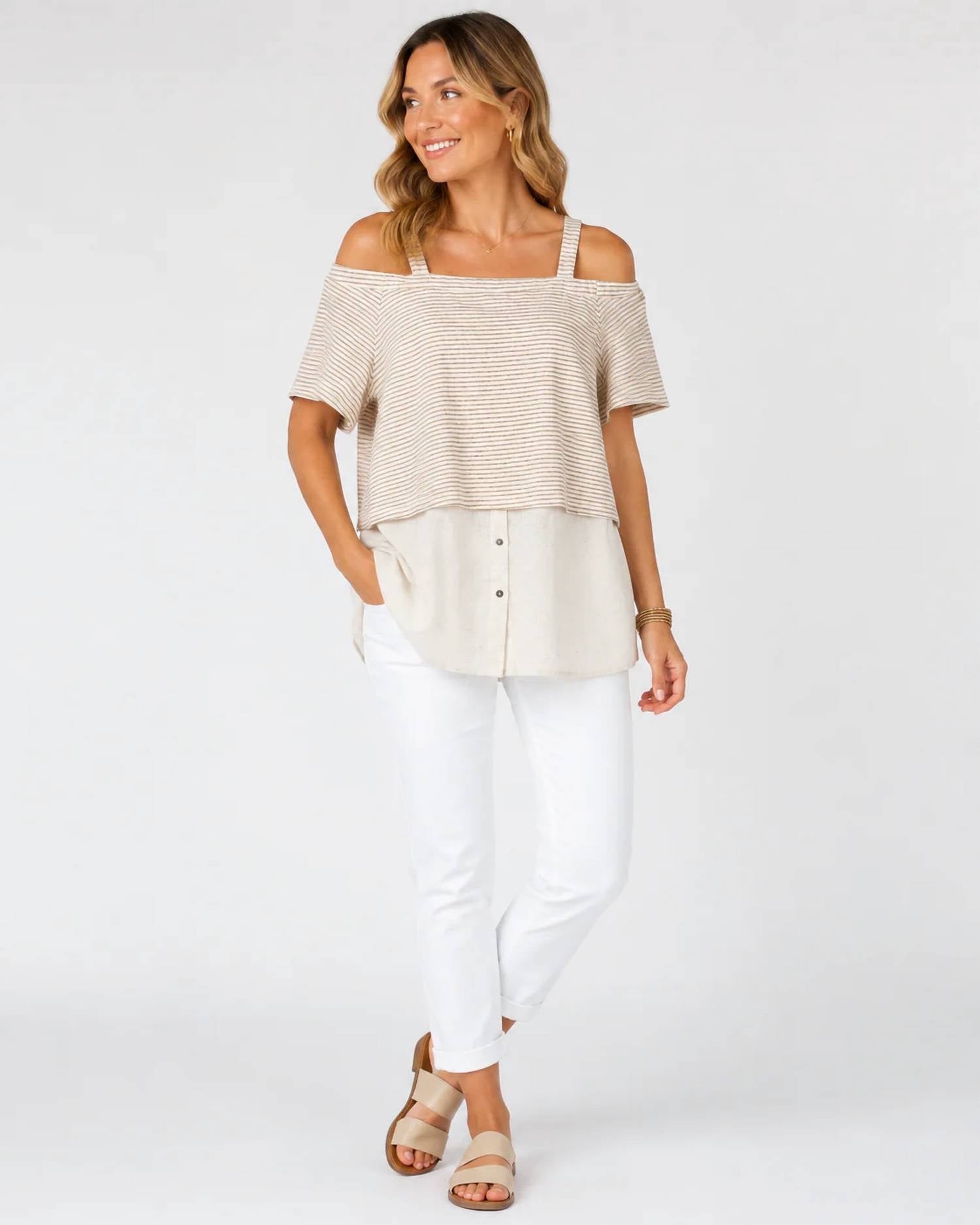 Mystree - Off The Shoulder Mixed-media Top