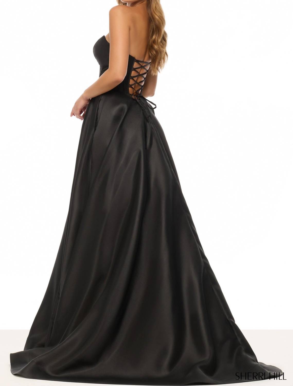 Sherri Hill Strapless A-line Gown in black - women's dress - alternate view