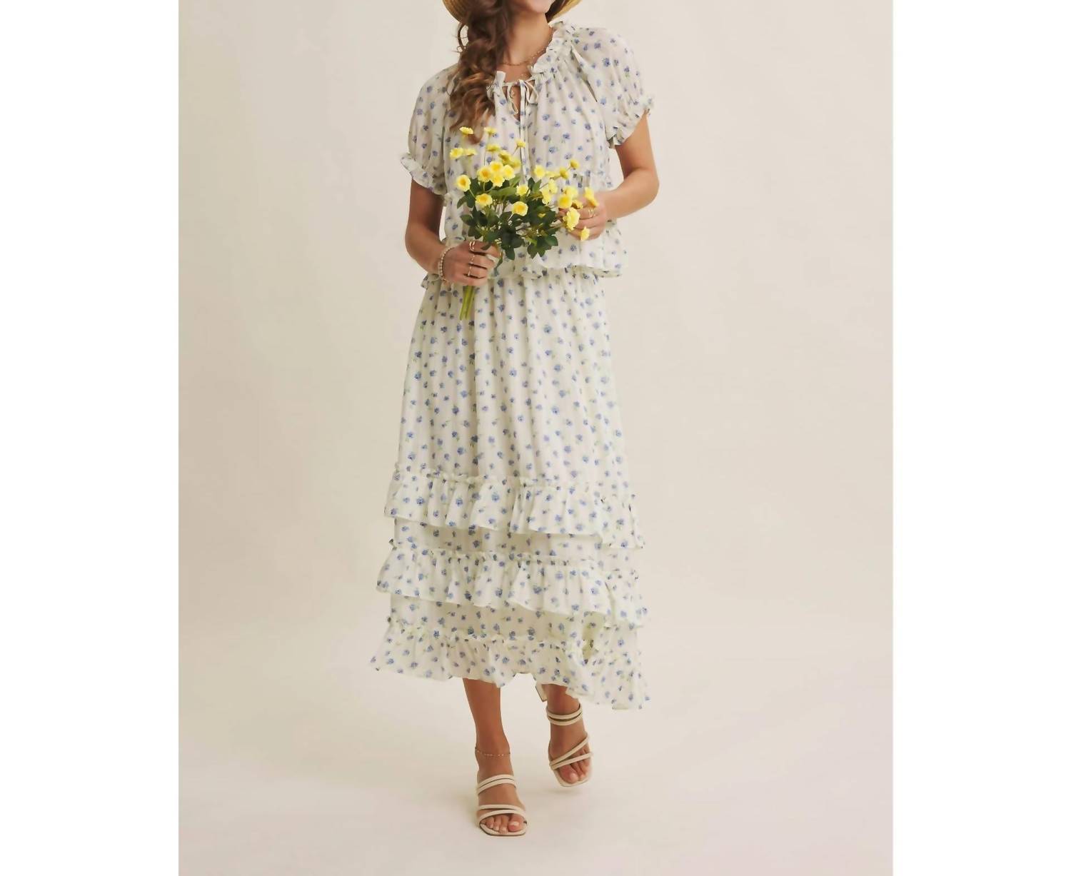 In February - Women's Floral Tiered Midi Skirt