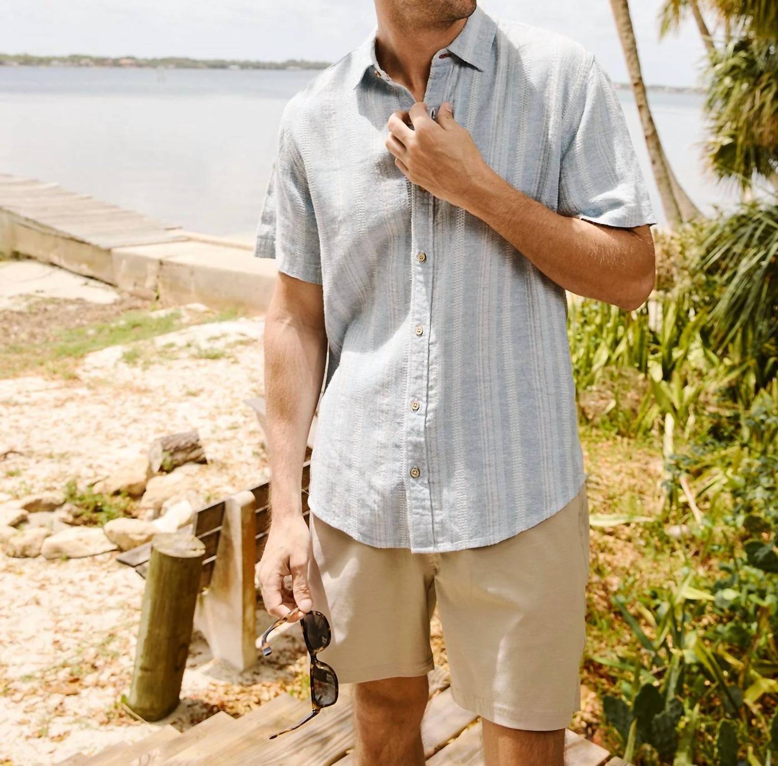 Flags & Anthem Oliver Oceanside Linen Shirt in light blue - men's shirt - alternate view