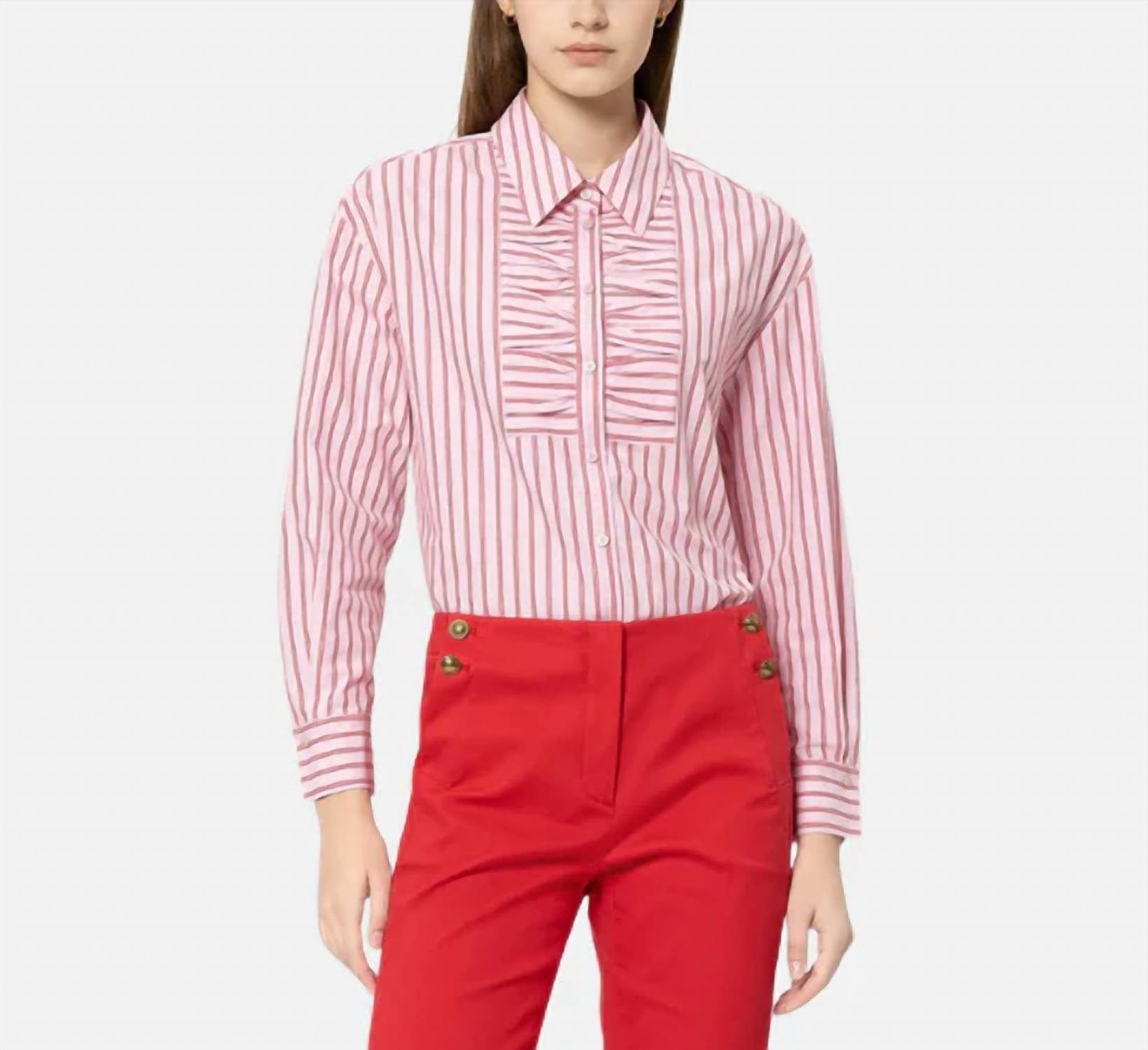 Luisa Cerano - Striped Ruffle Front Blouse