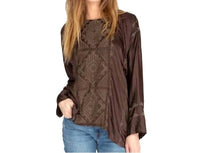 Johnny Was Ravenna Satin Blouse in logwood - women's blouse