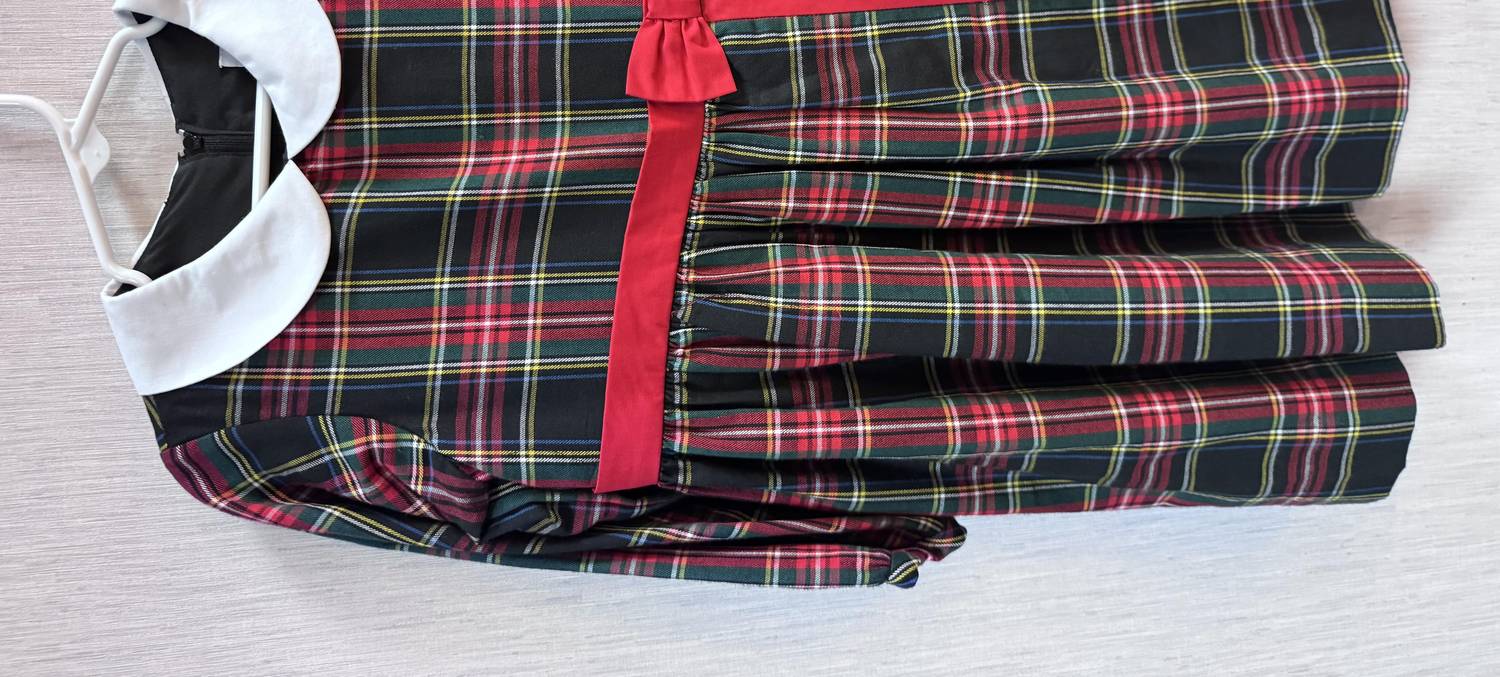 Florence Eiseman Girls' Plaid Dress With Collar And Bow in multi - kids' dress - detail view