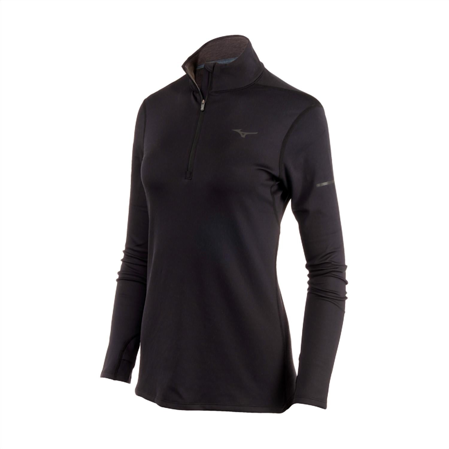 MIZUNO Women's Standard Breath Thermo Half Zip Top in black - women's long sleeve top
