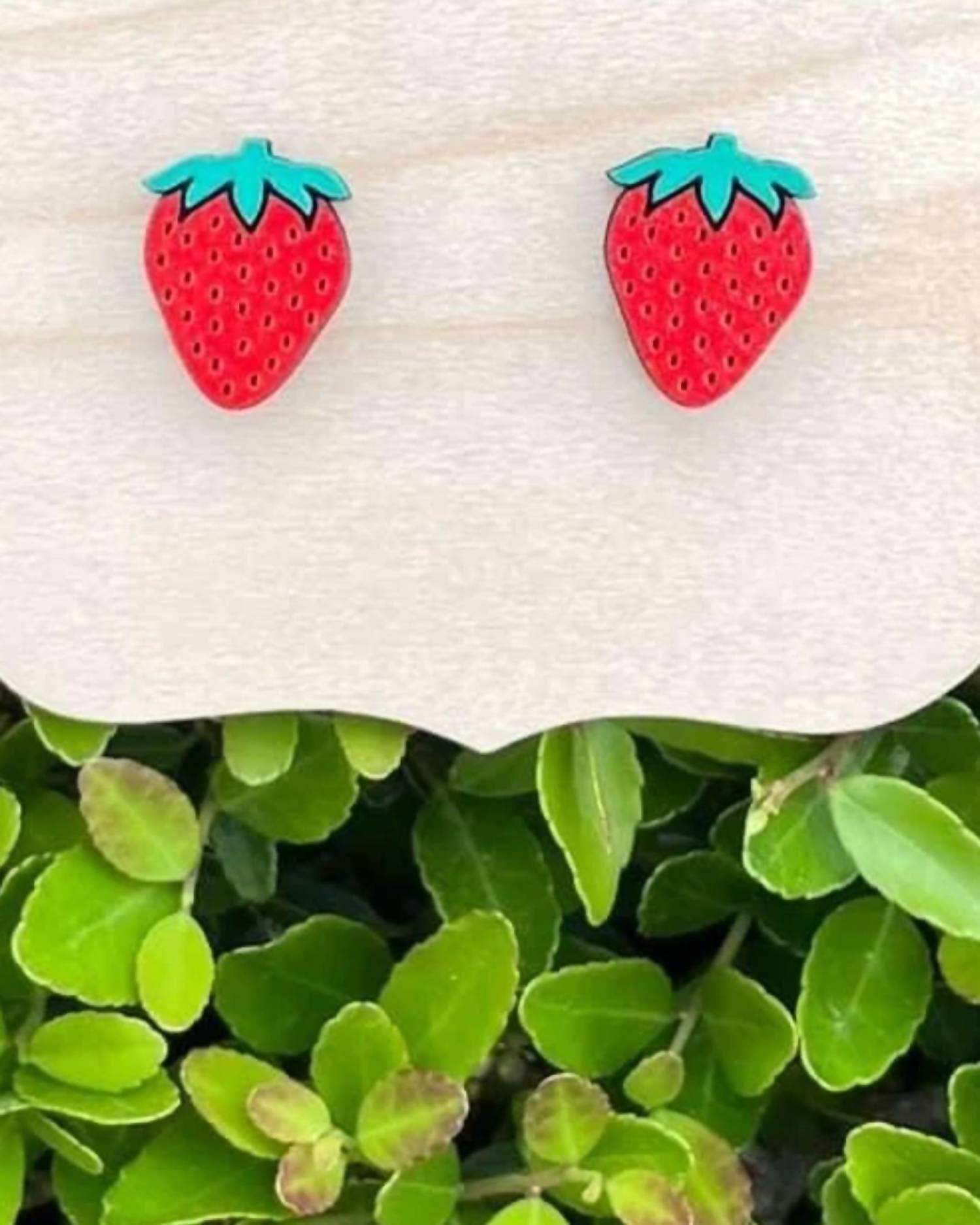 White Label - Women's Wooden Strawberry Studs Earrings