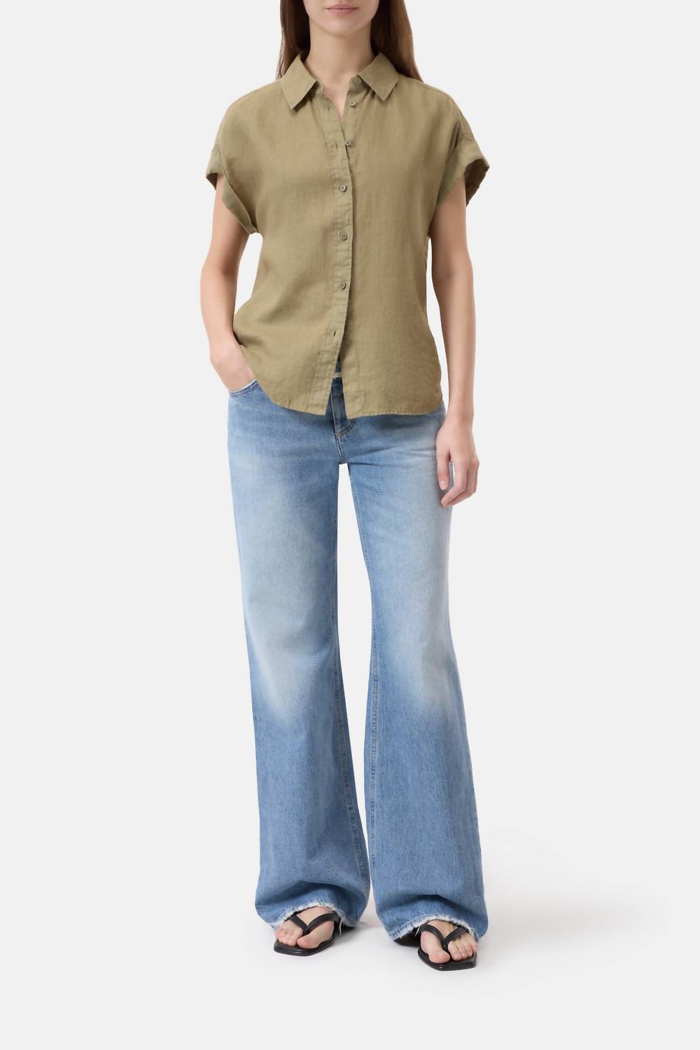 CLOSED Linen Sleeveless Button Up Shirt in chino green - women's t-shirt