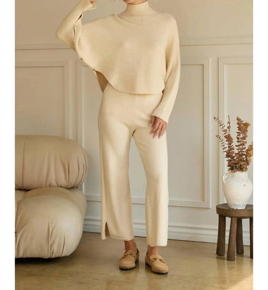 Skies Are Blue - Aubrey Asymmetrical Button Sleeve Ribbed Mock Neck Sweater