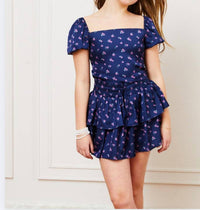 THEME Noa Tie Back Top in navy rose - kids' blouse