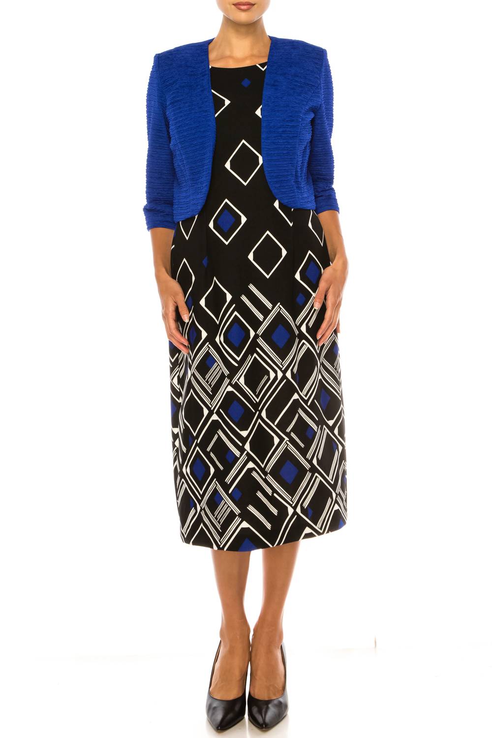 Maya Brooke - Diamond Print Jacket Dress 2-piece Set