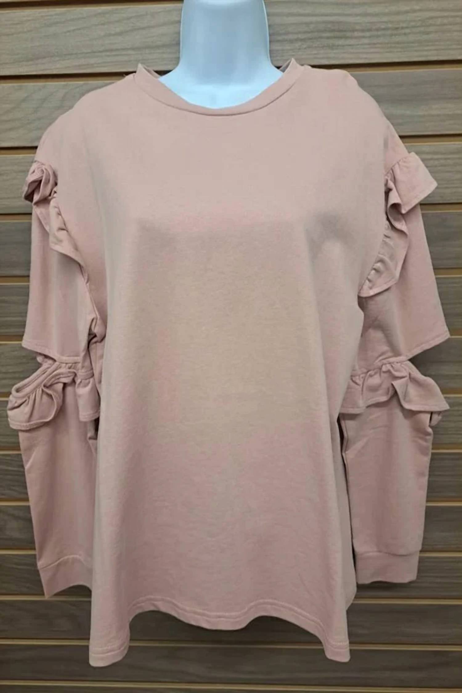 Very J - Women's Split Sleeve Ruffle Top