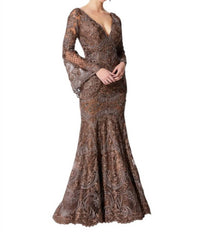 Ivonne D - Beaded Tulle V-neck Mermaid Gown