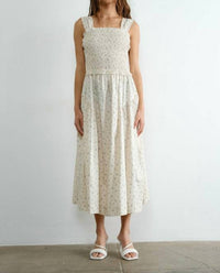 Creamon Margot Retro Bow Tie Back Smocked Midi Dress in beige - women's dress - alternate view