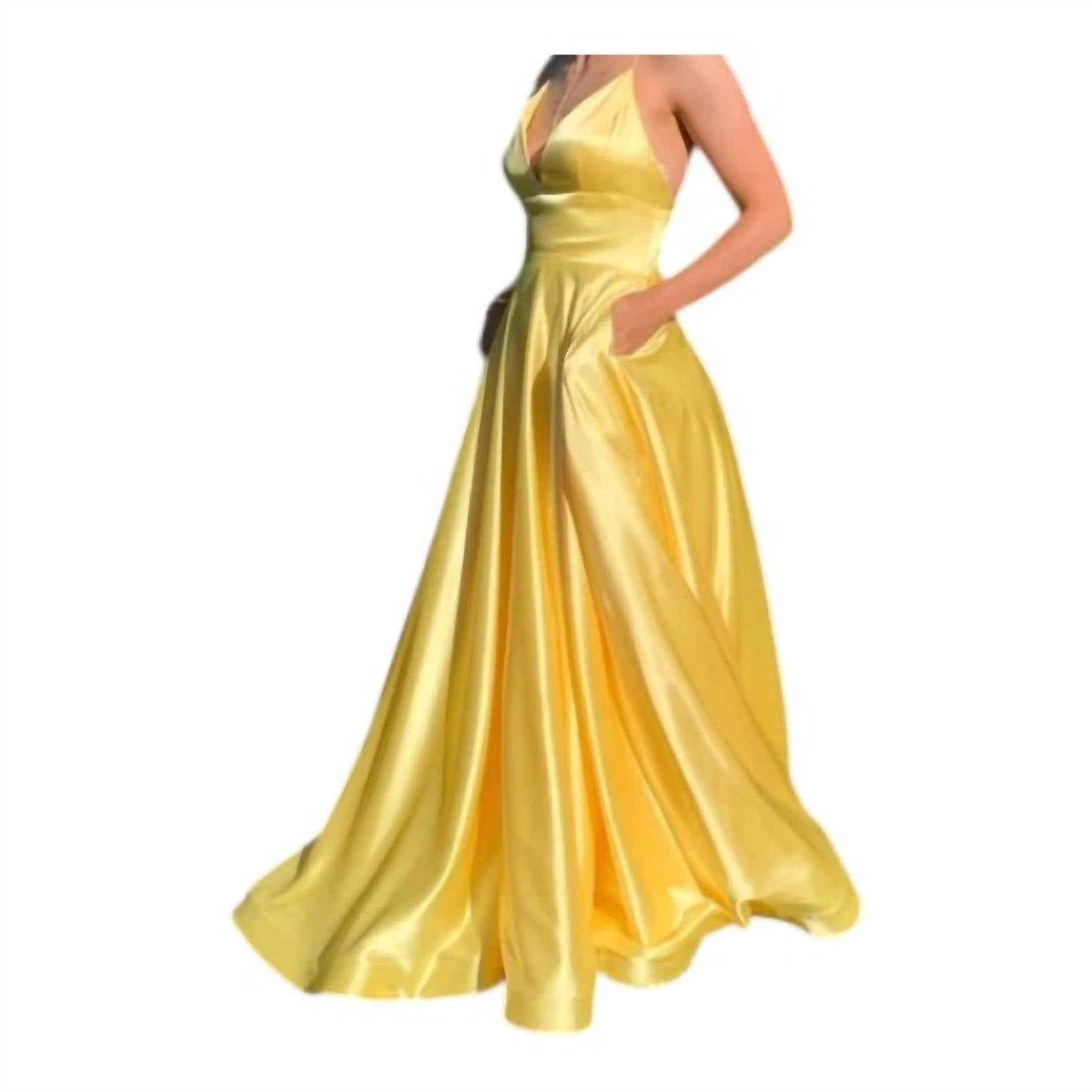 Sherri Hill Spaghetti Strap Prom Dress in yellow - women's dress - detail view