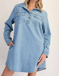 Ee:Some - Long Sleeve Denim Shirt Dress