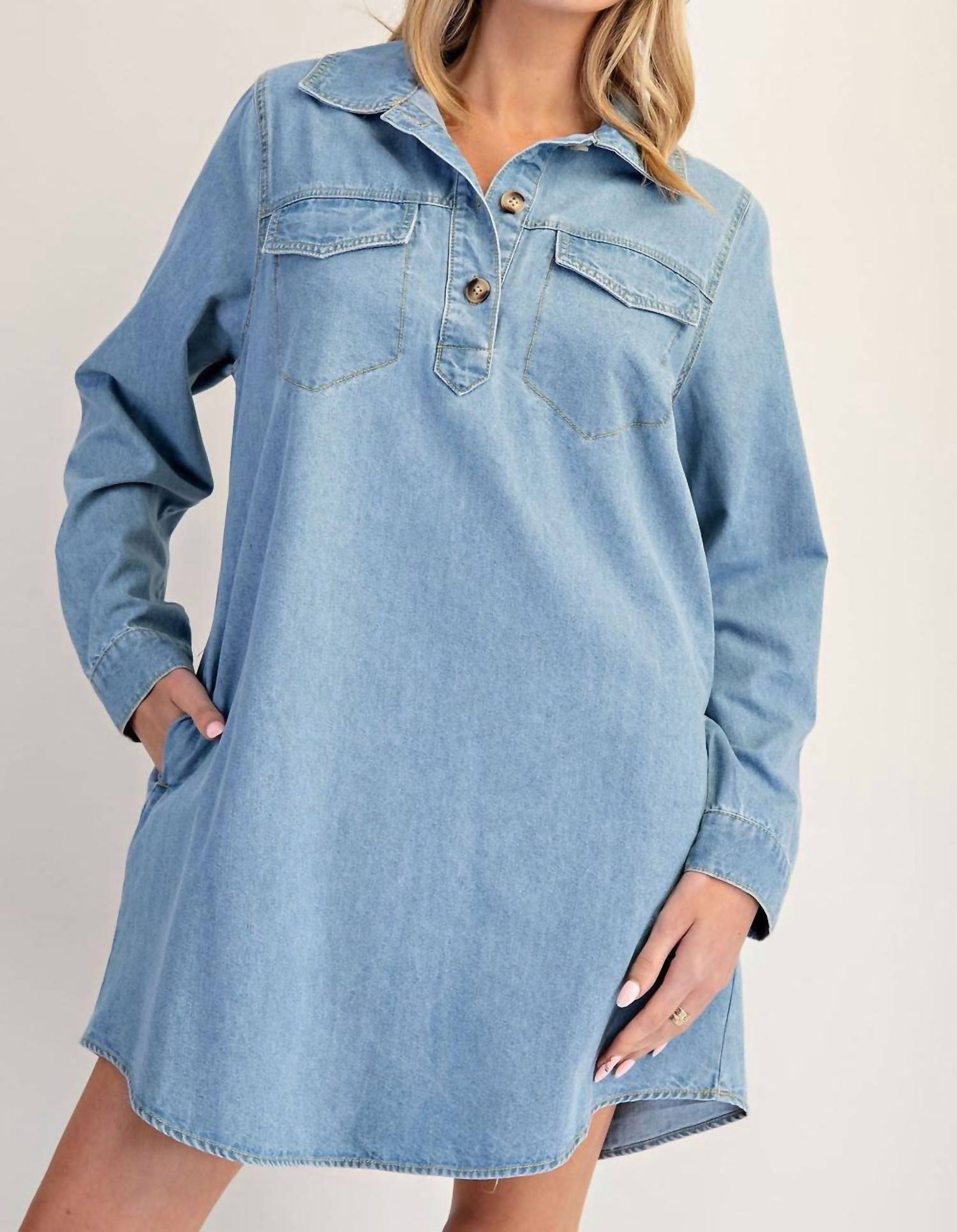Ee:Some - Long Sleeve Denim Shirt Dress