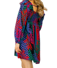 Oddi - Zoe Tropical Leaves Print Babydoll Mini Dress
