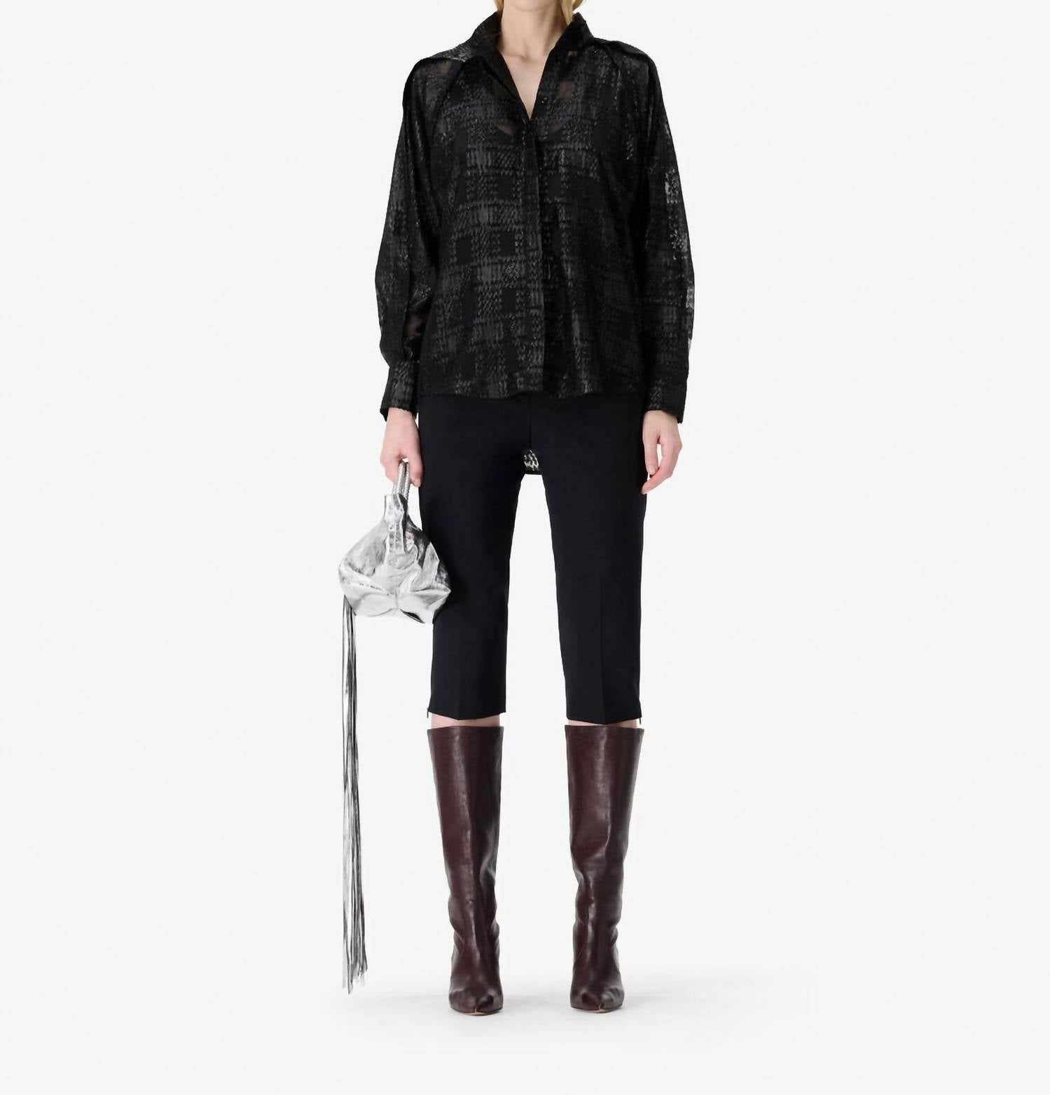 IRO Valmu High Collar Shirt in black lurex - women's shirt