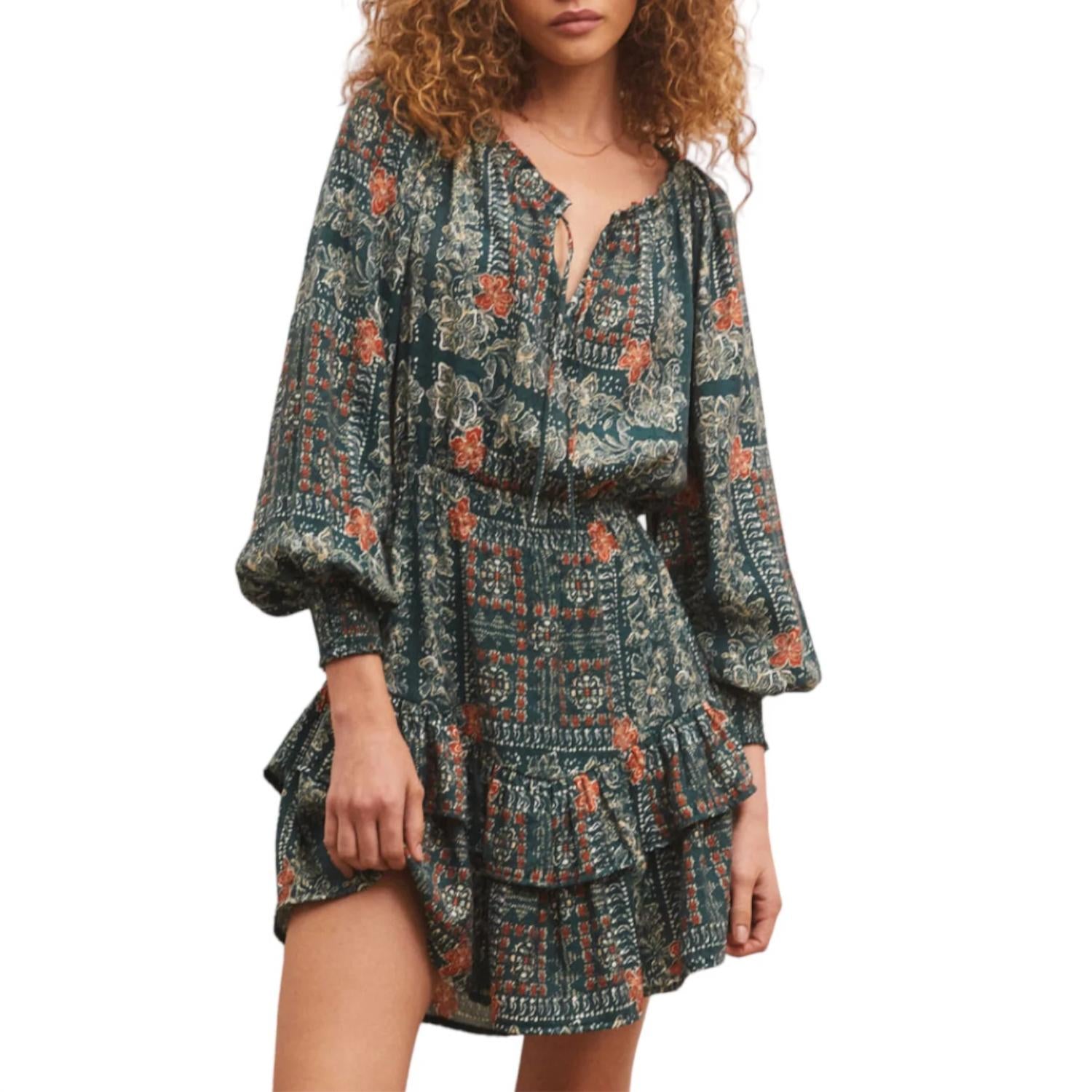 Z Supply Women's Jo Printed Mini Dress in calypso green - women's blouse