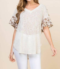 Emerald Collection - Lace Button Trim V Neck Top