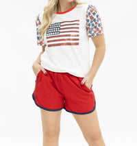Southern Grace - Sequin American Flag Star Sleeve Tee