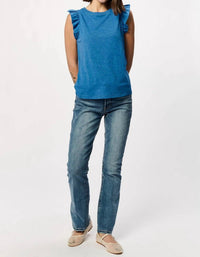 Another Love North Ruffle Trimmed Sleeve Slub Tank in starry night - women's blouse - view 4