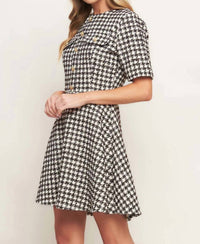 Flying Tomato - Tilde Short Sleeve Button Tweed Mini Dress