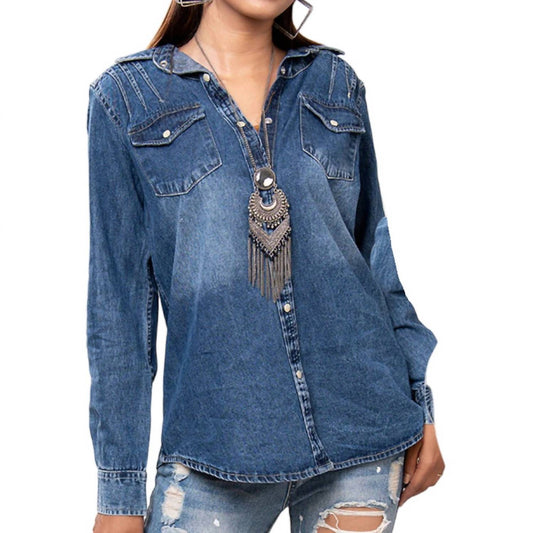 American Darling - Leather Hand Tooled Carved Women Denim Shirt Jacket