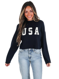 Le Lis - Varsity USA Mock Neck Crop Sweater