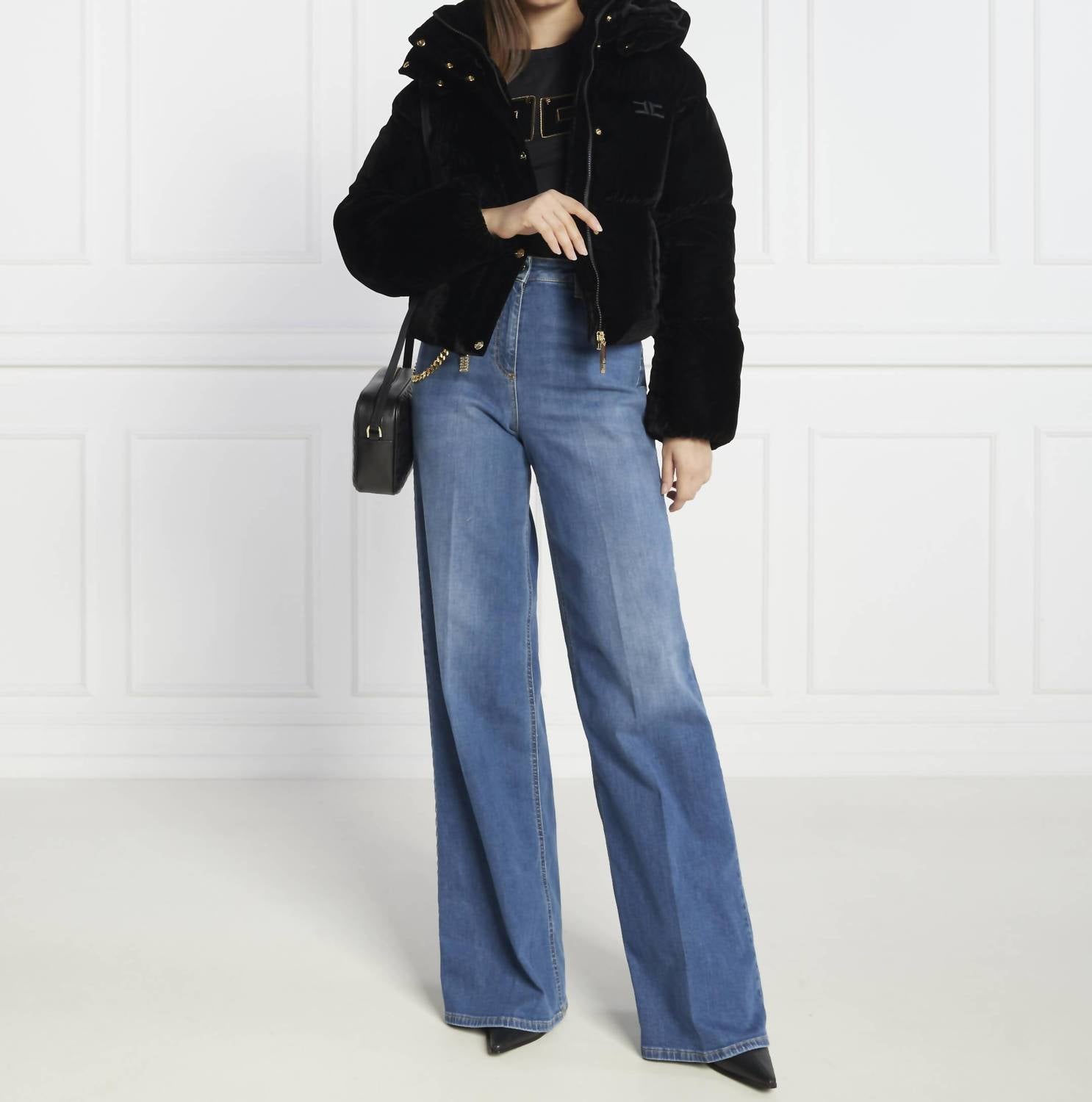 Elisabetta Franchi - Cropped Velvet Down Jacket