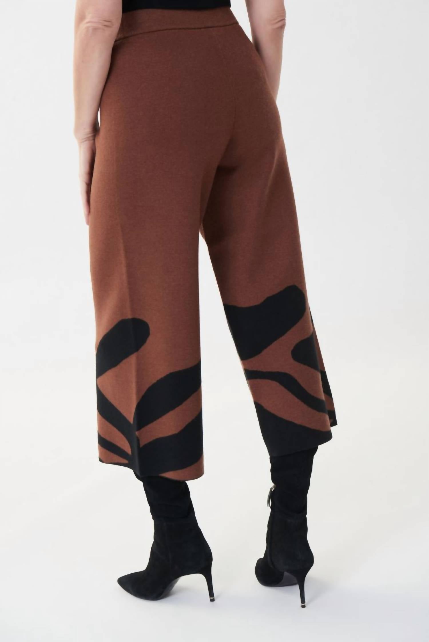 Joseph Ribkoff Animal Print Sweater Culotte Pants in black toffee - women's pants - alternate view