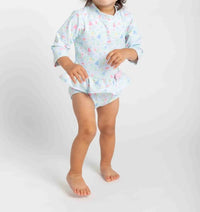 Florence Eiseman - Girls Floral Print One Piece Rashguard Suit With Ruffle