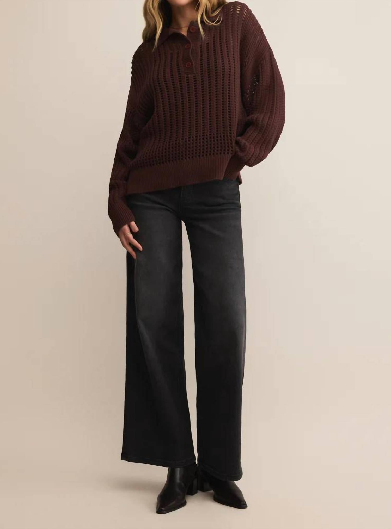 Z Supply - Looking Glass Crochet Polo Sweater