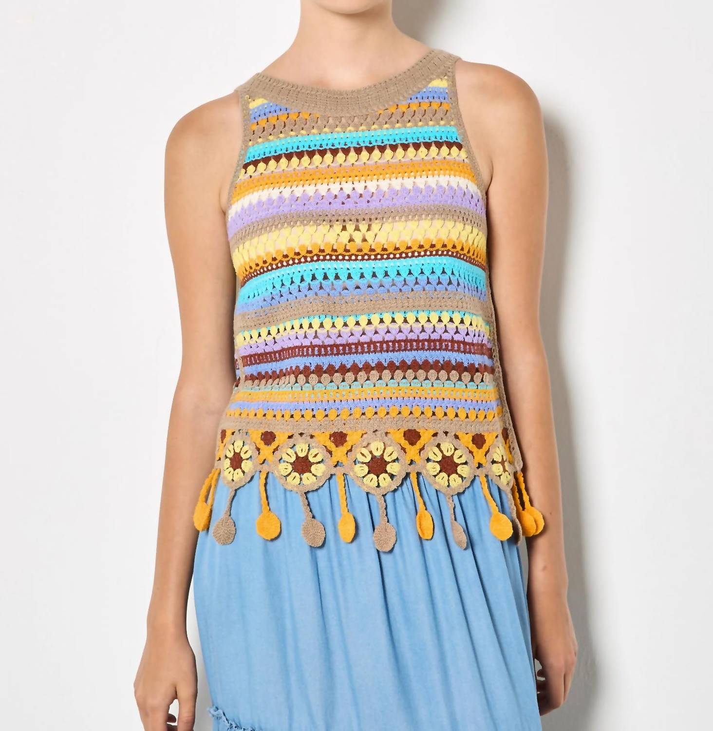 Apricot - Tassel Crochet Top