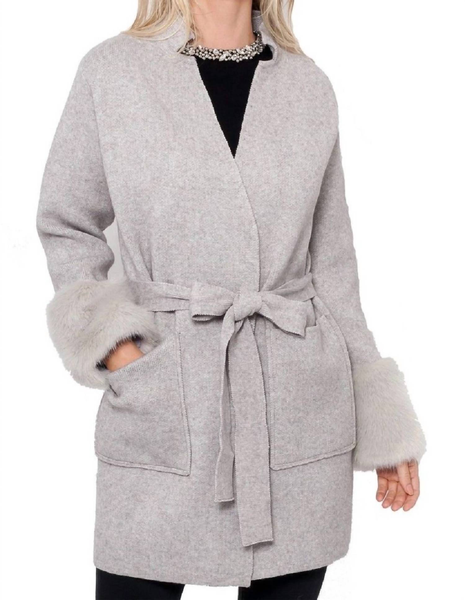 Ginny Knit Cardigan w-Faux Fur Trim