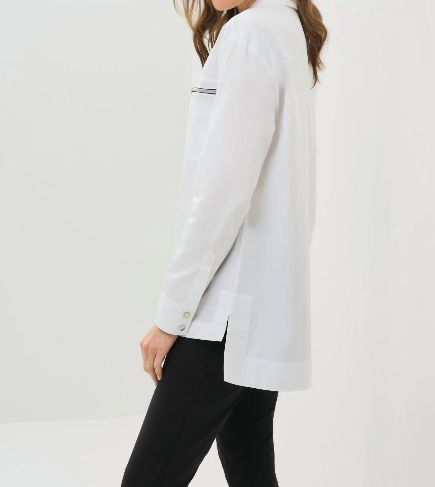 Anatomie Kari Poplin Zip Shirt in white - women's long sleeve top - detail view