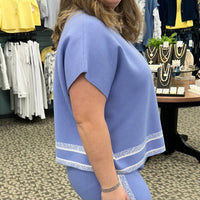 entro Cap Sleeve Trim Top in blue - women's blouse - alternate view