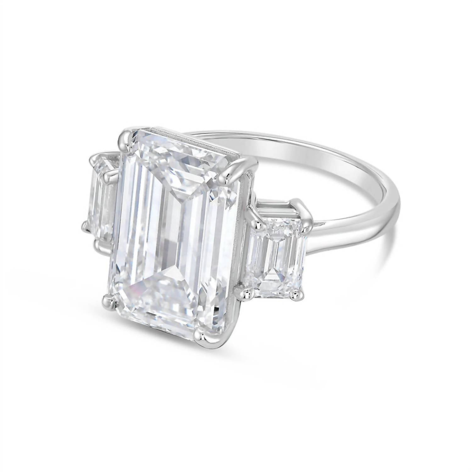 Diana M Jewels - 6.00 Ct Lab Grown Emerald-cut Three Stone Diamond Ring With 0.70 Ct On Sides