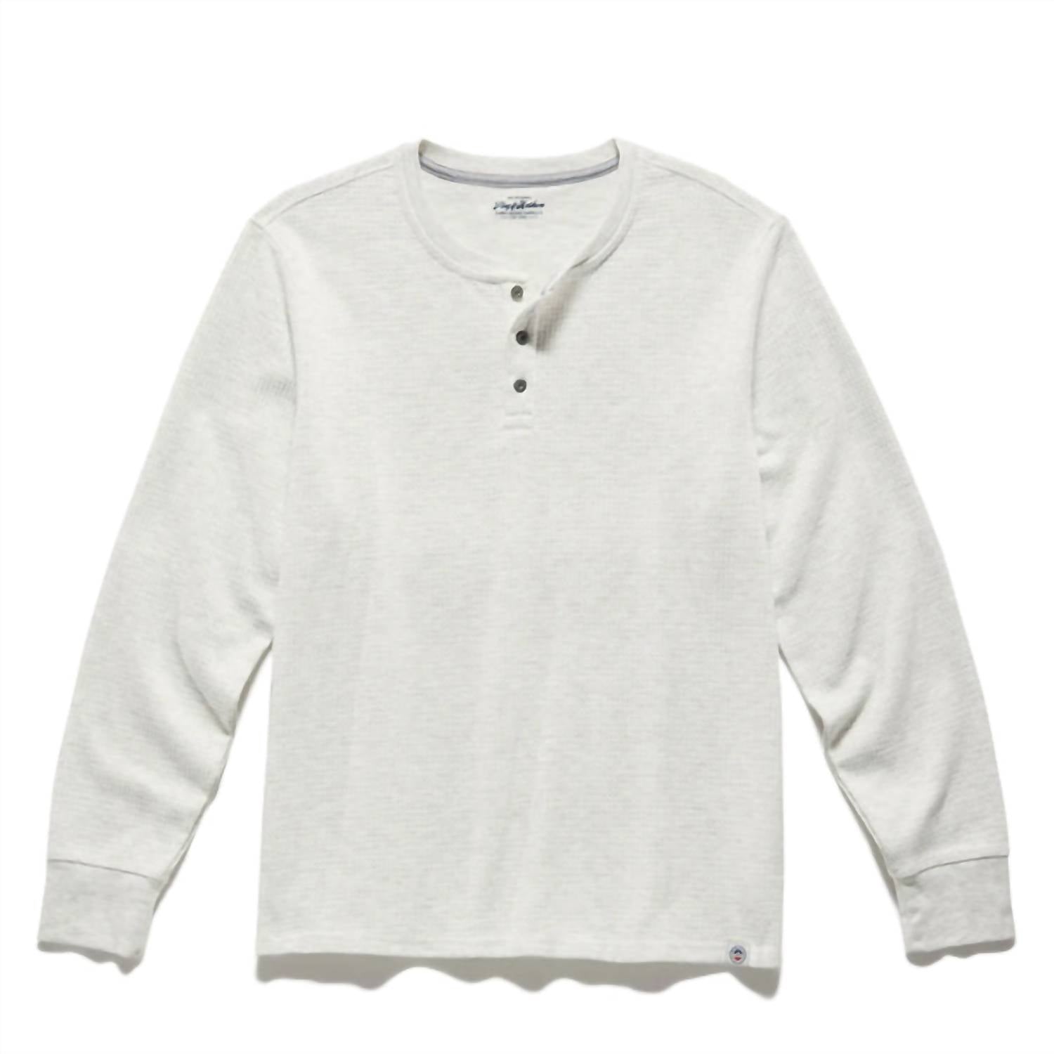 Flags & Anthem Chatsworth Henley Tee in oatmeal heather - men's long sleeve top - alternate view