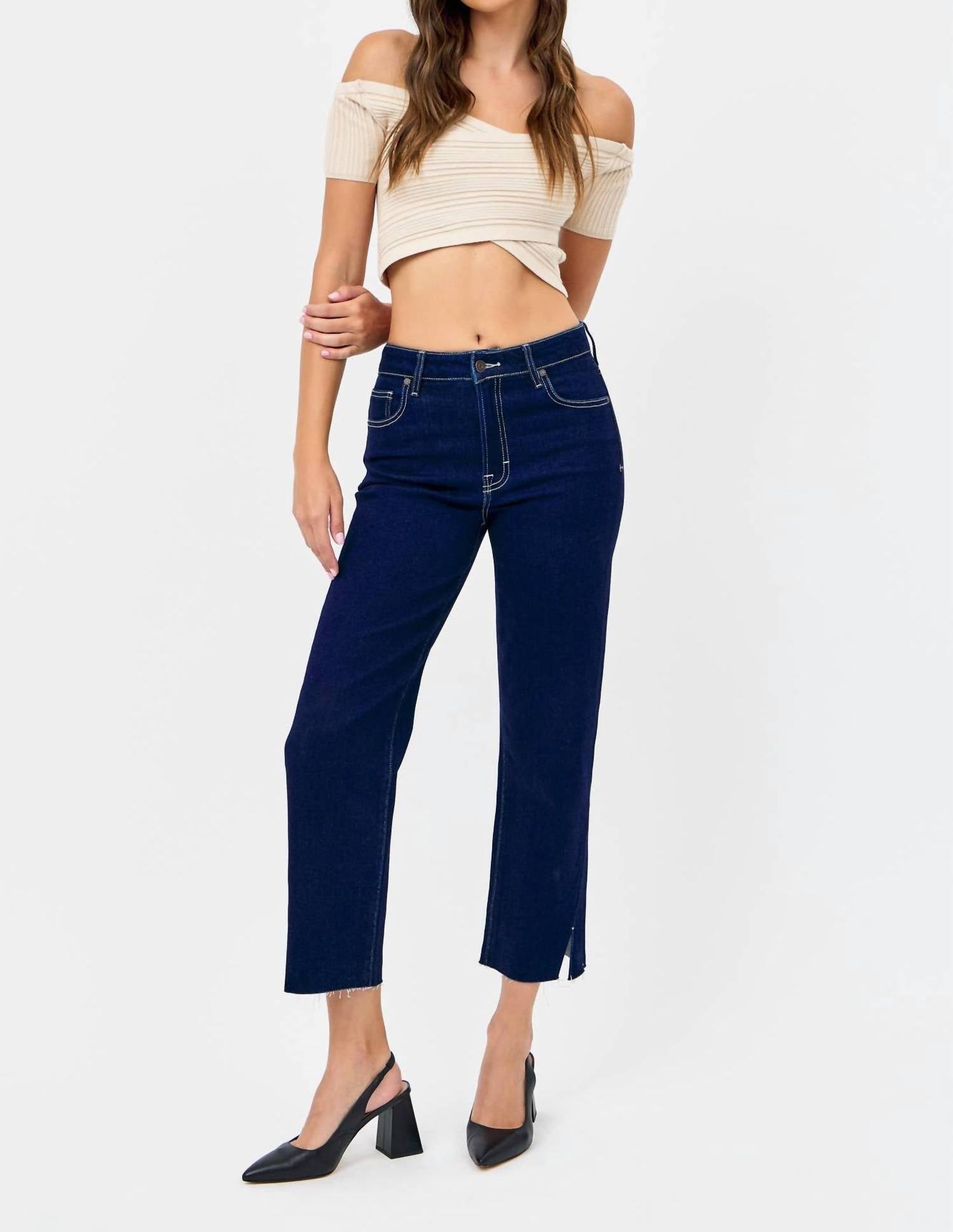 Hidden - Hem Slit Cropped Jeans