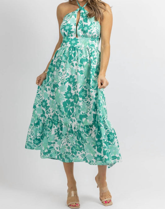 HALTERNECK RUFFLE MIDI DRESS