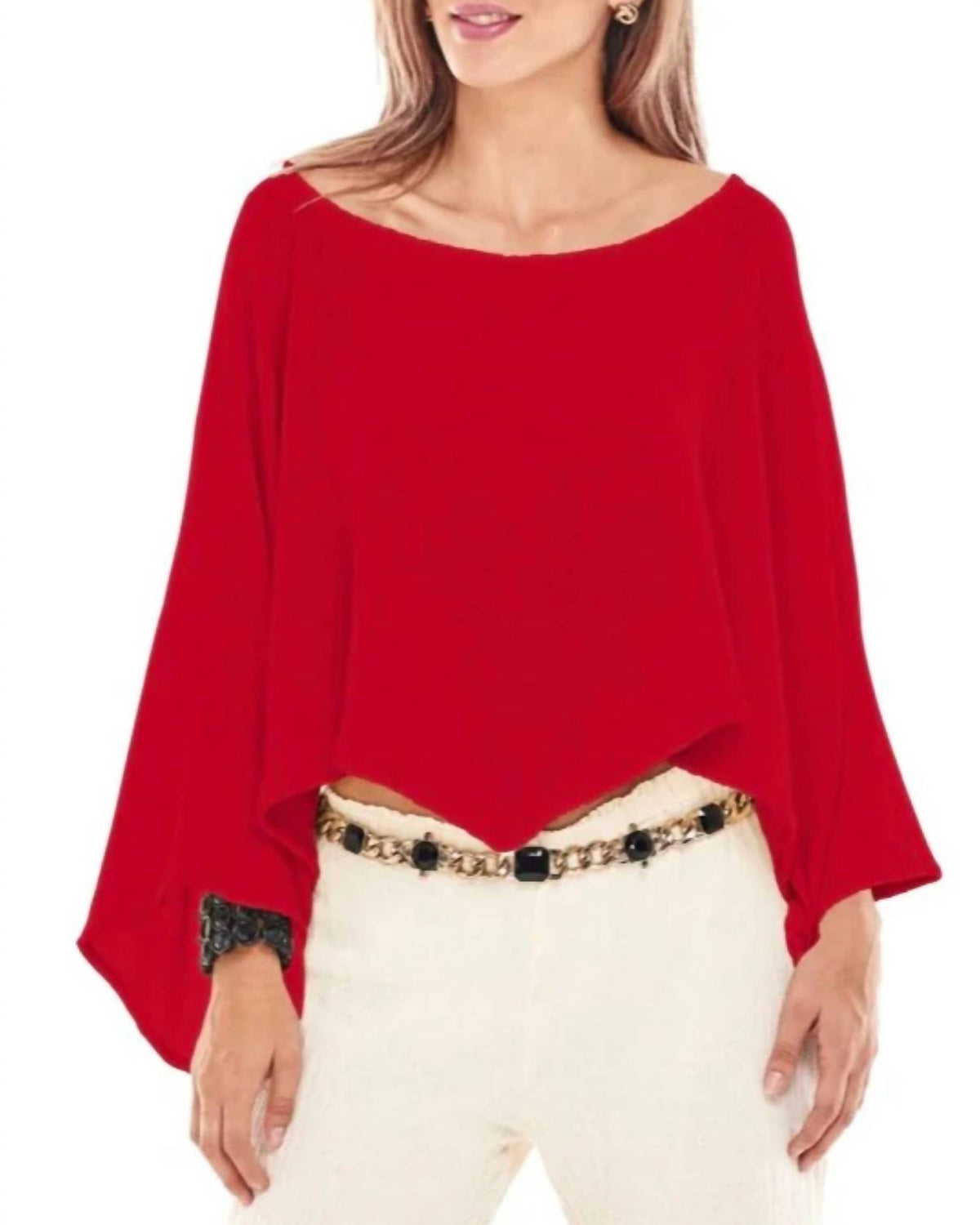 Oh My Gauze! Vanna Boatneck Top in crimson - women's blouse - detail view