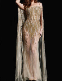 Jovani - Embellished Sheath Couture Gown